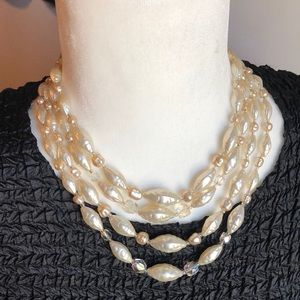 Vintage 4 strand necklace from Japan faux pearl iridescent crystals